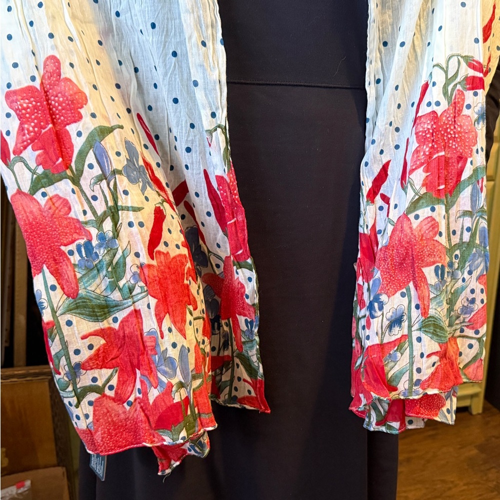 VTG Vivante by VSA Navy Polka Dot Floral Scarf Shawl